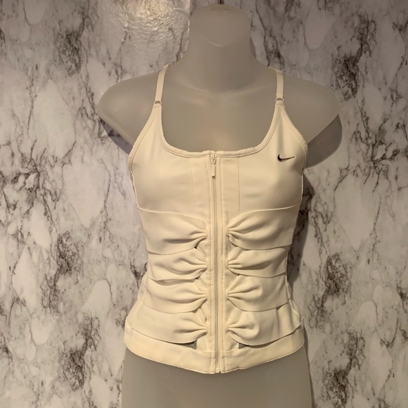 Nike Tops - Nike Cream Bow Design Zipper Front Tank Top DriFit